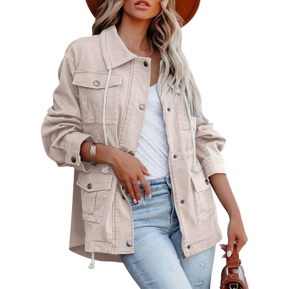 Womens Military Anorak Jacket Zip Up Snap Buttons Lightweight Safari Utility Coa